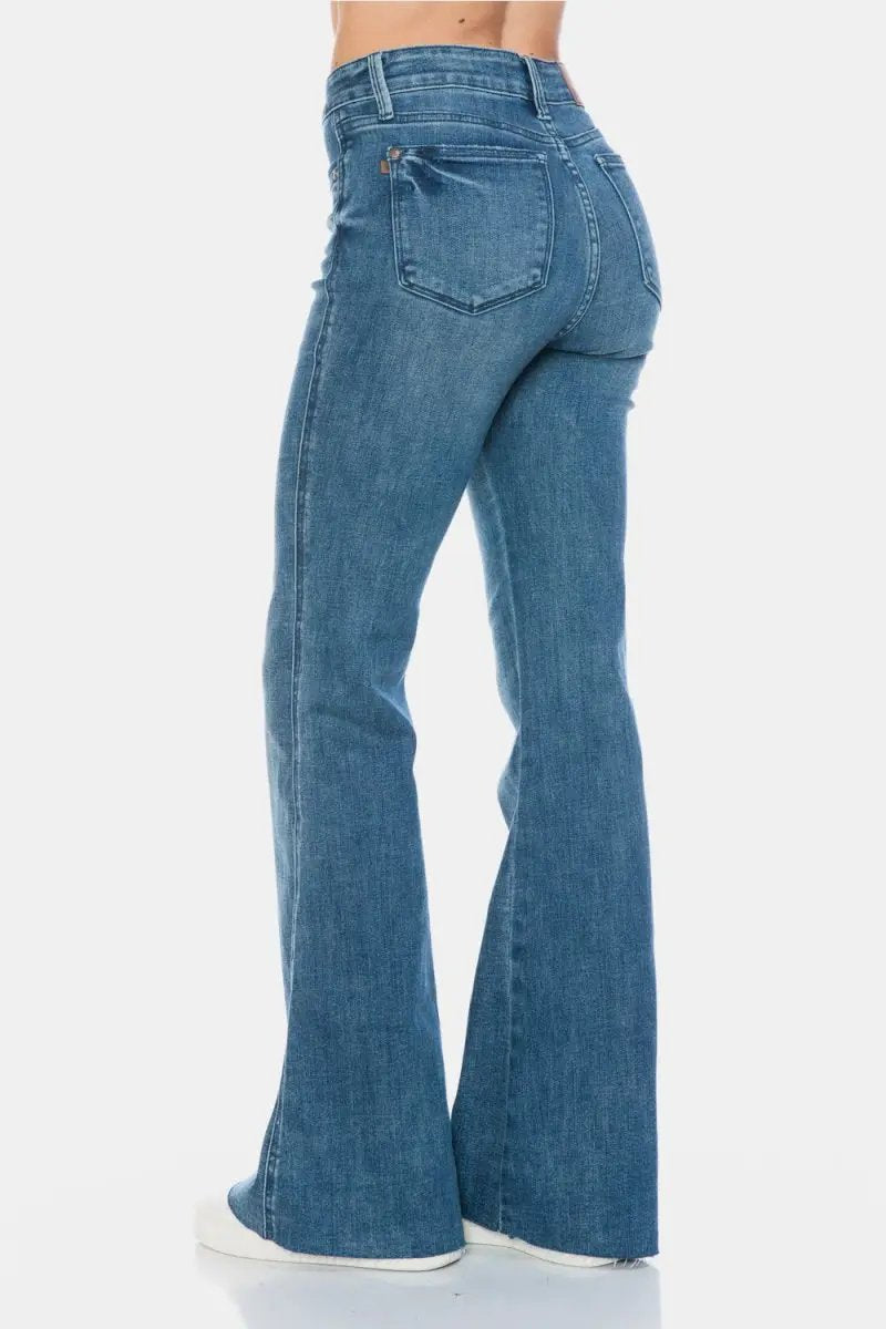 Judy Blue Full Size Tummy Control Cut Hem Flare Jeans - Love Salve
